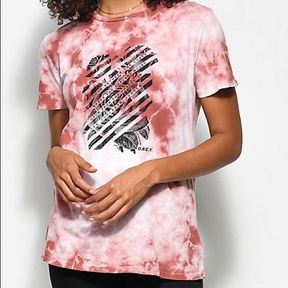 Obey Tie Dye Crop T-Shirt Top Soft Cotton Dusty Rose S - Picture 10 of 11